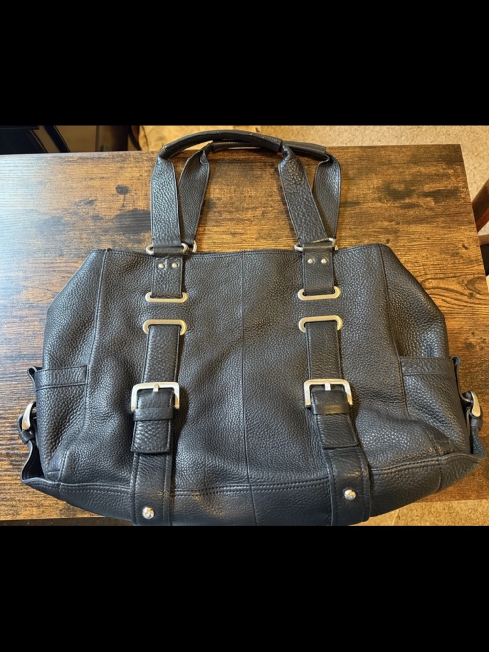 Kenneth Cole NY Large Leather Tote with Magnetic Closure and Silver Hardware